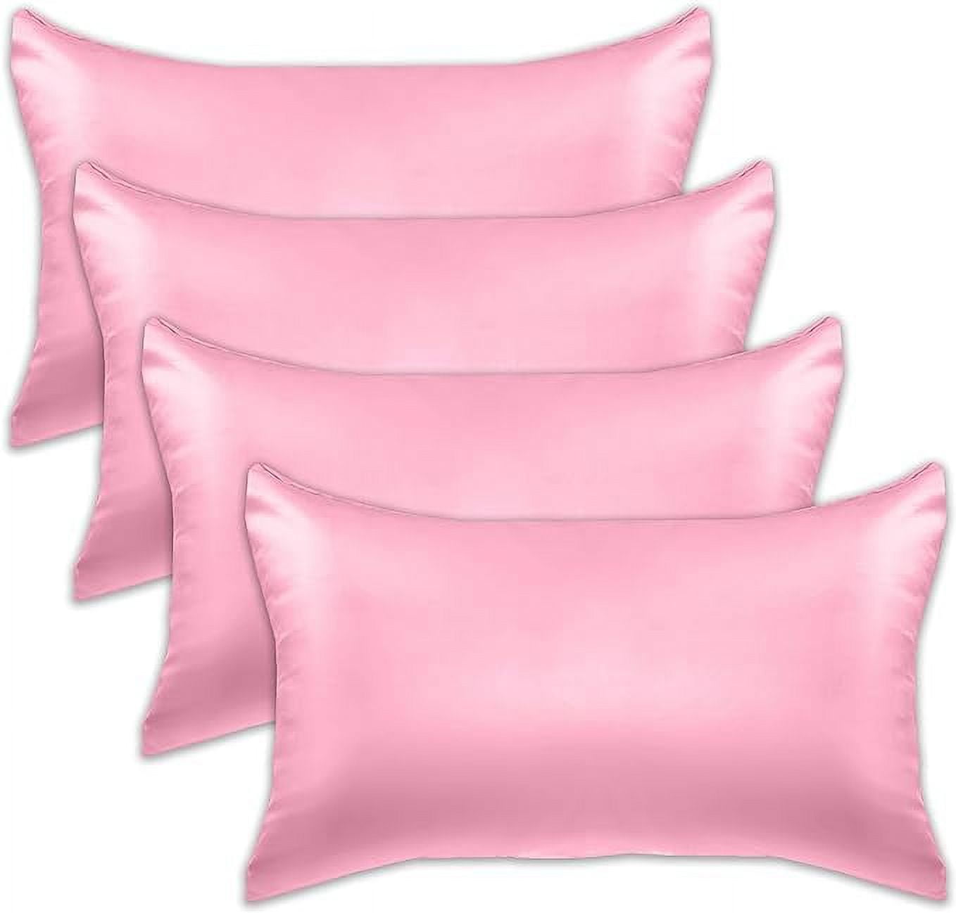 Cooling Viscose Satin Pillowcase 4-Pack Set with Hidden Zipper Closure,Standard/Queen, Light Pink