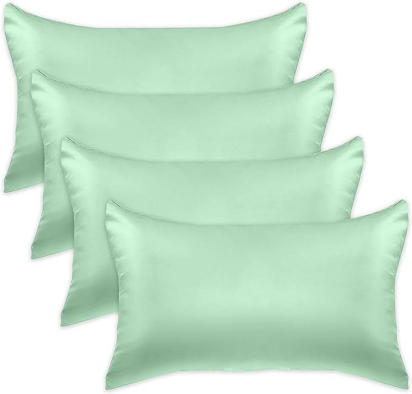 Cooling Viscose Satin Pillowcase 4-Pack Set with Hidden Zipper Closure,Standard/Queen, Mint Green