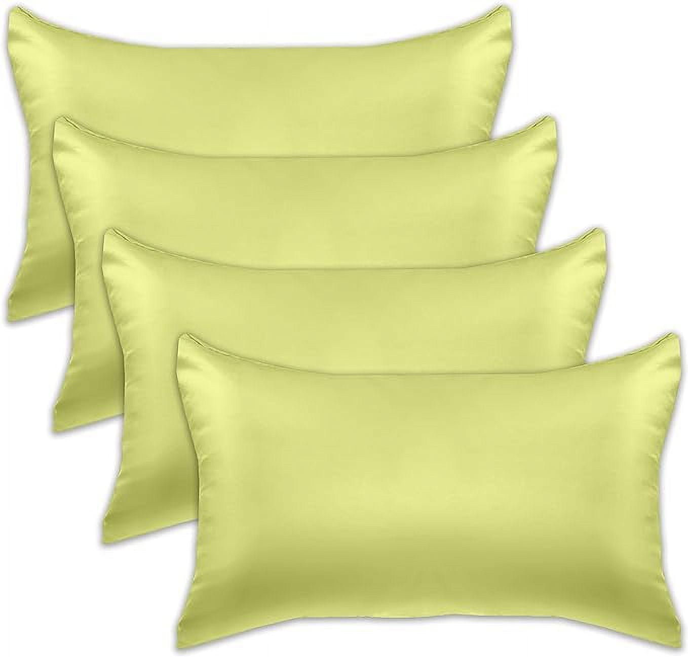 Cooling Viscose Satin Pillowcase 4-Pack Set with Hidden Zipper Closure, Standard/Queen,Pistachio Green
