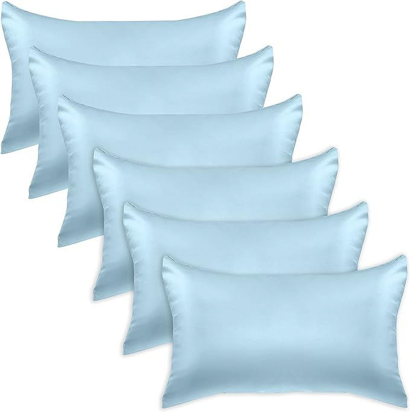 Cooling Viscose Satin Pillowcase 6-Pack Set with Hidden Zipper Closure, King, Baby Blue