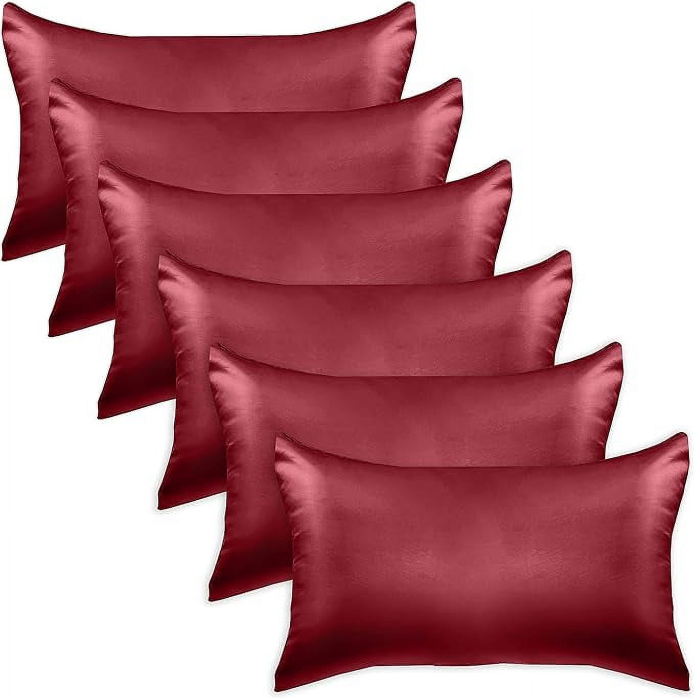 Cooling Viscose Satin Pillowcase 6-Pack Set with Hidden Zipper Closure, King, Burgundy
