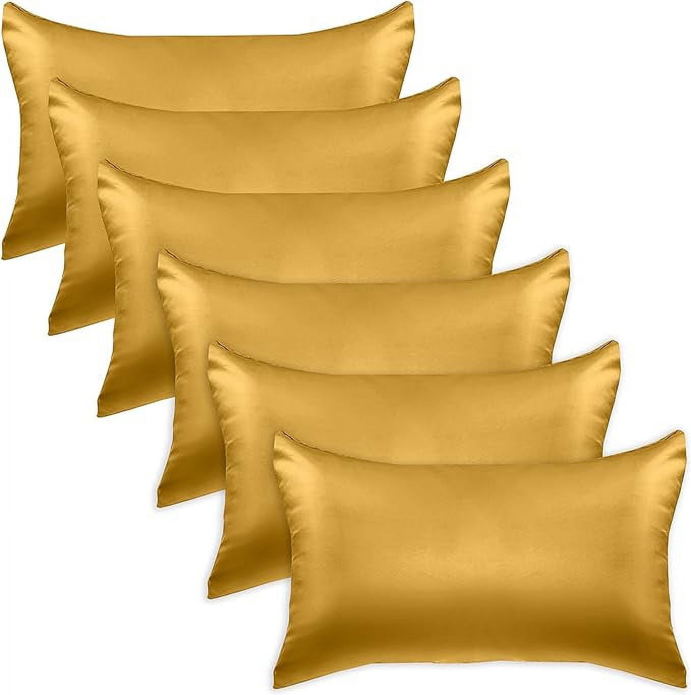 Cooling Viscose Satin Pillowcase 6-Pack Set with Hidden Zipper Closure, King, Gold