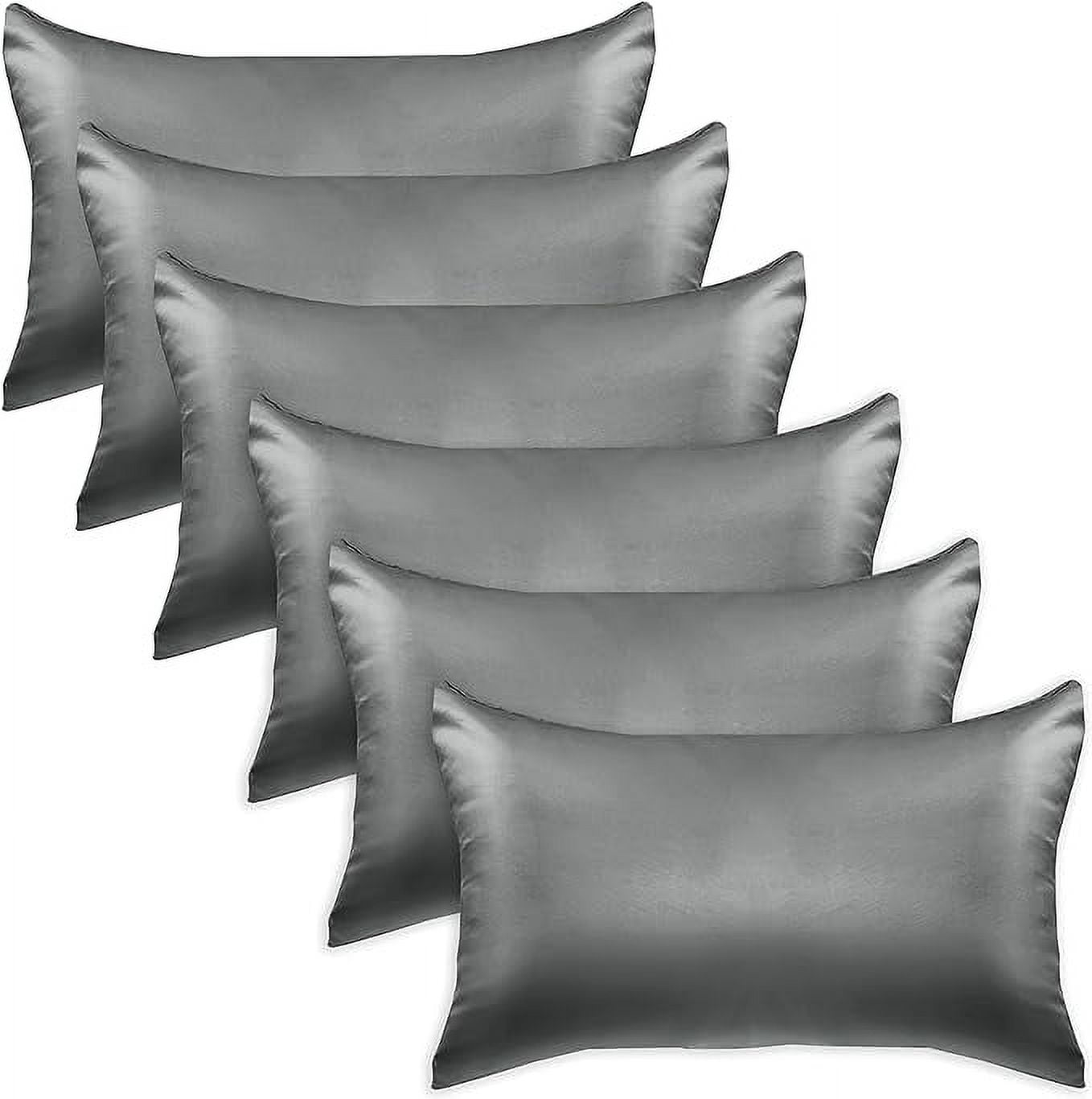 Cooling Viscose Satin Pillowcase 6-Pack Set with Hidden Zipper Closure, King, Gray
