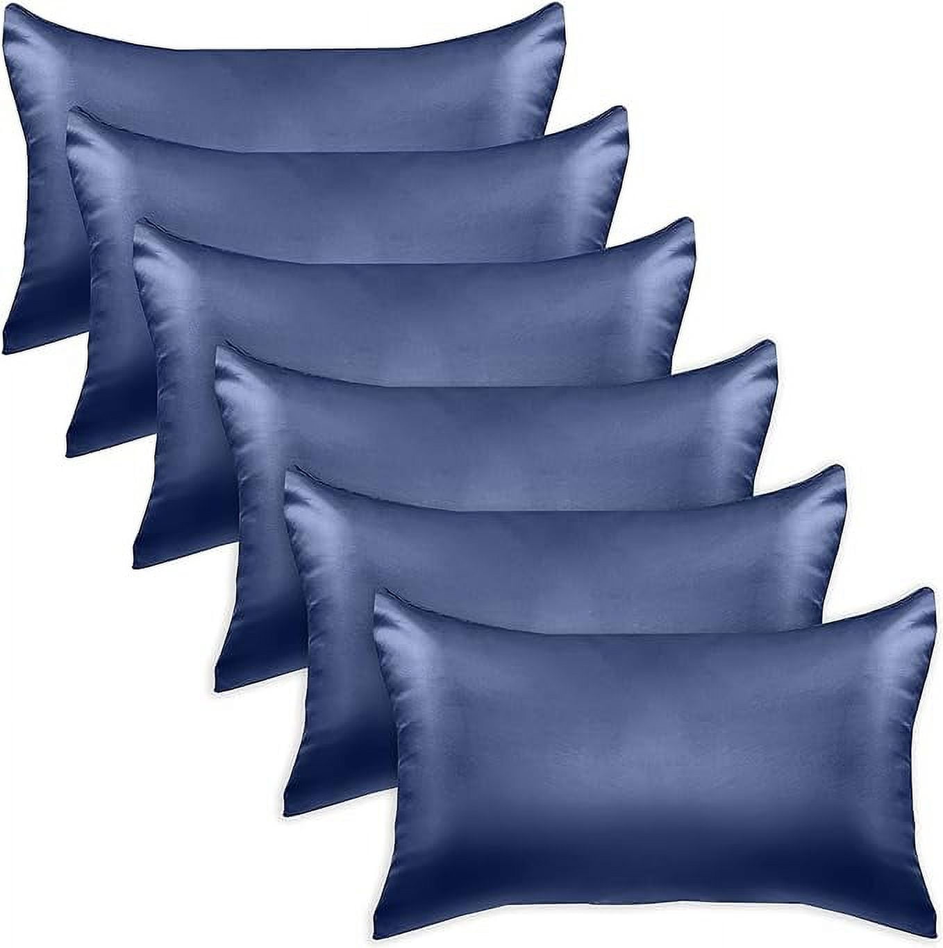 Cooling Viscose Satin Pillowcase 6-Pack Set with Hidden Zipper Closure, King, Navy Blue