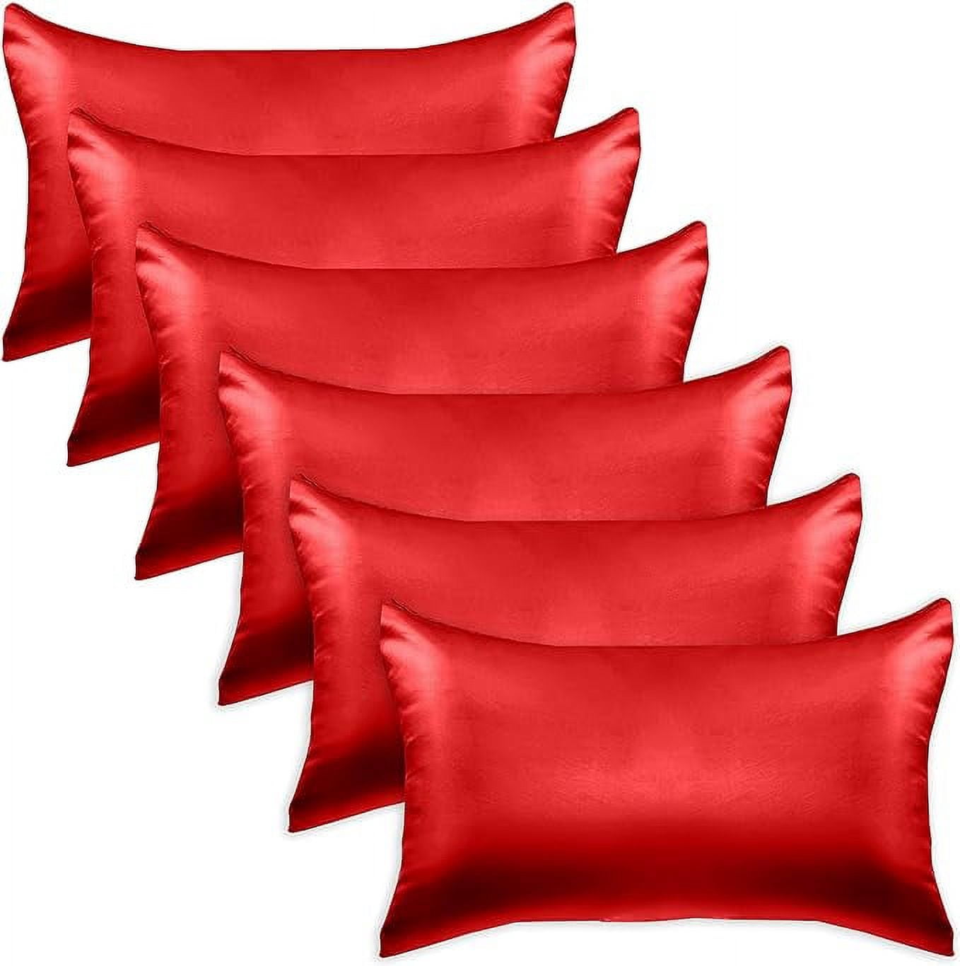 Cooling Viscose Satin Pillowcase 6-Pack Set with Hidden Zipper Closure, Standard/Queen, Red