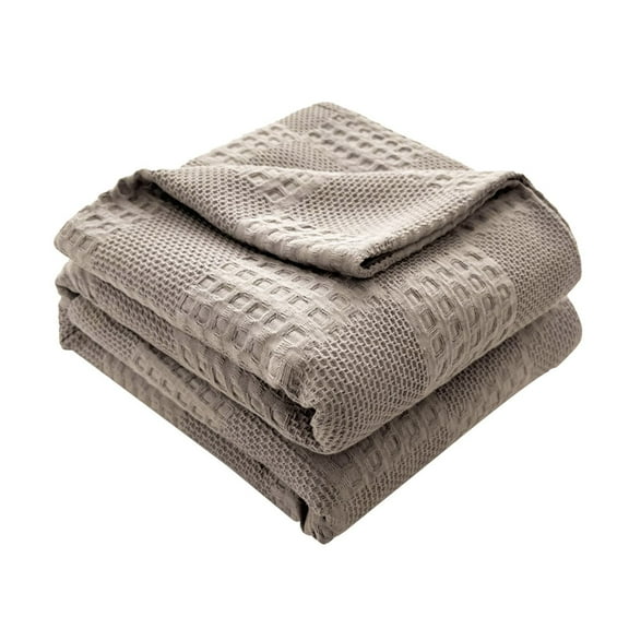 Cooling Waffle Blanket Queen Size, Lightweight Cotton Breathable Blanket for Hot Sleepers, Soft and Luxury for Bed Couch and Sofa Waffle Weave Blanket for Summer Spring, 39.37x59.05 Inch, Light Gray