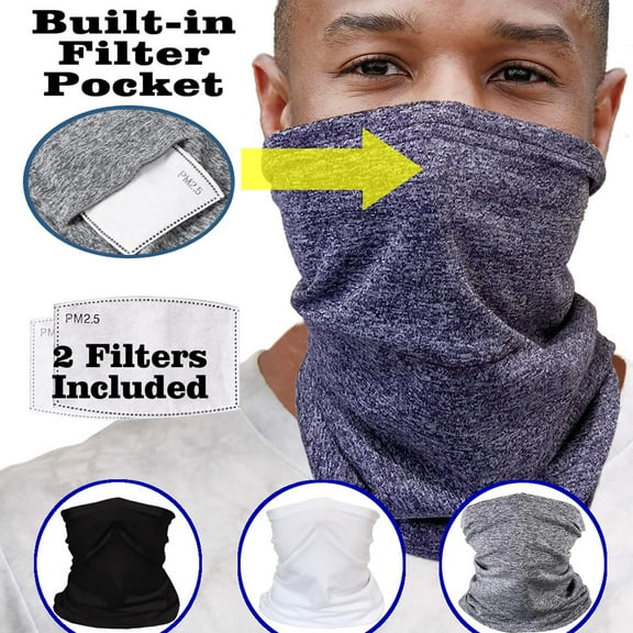 Cooling Washable Fashion Mask with Pocket, Reusable Face Cover Gaiter Neck Tube, Unisex Full Tube Bandanas Multifunctional Headwear Balaclava, Purple, 2 Filters included