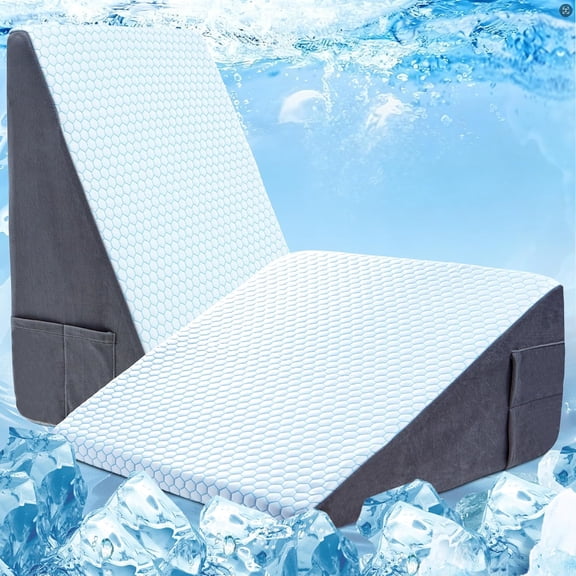 Cooling Wedge Pillow for Sleeping - 12 Inch Bed Wedge Pillows for Acid Reflux Relief, After Surgery, Snoring Aid - Bed Wedge Pillow for Headboard - Elevated Triangle Pillow for Back, Leg Support