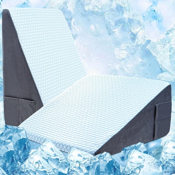 Cooling Wedge Pillow for Sleeping - 8 Inch Bed Wedge Pillows for Acid Reflux Relief, Snoring & After Surgery Recovery - Elevated Triangle Pillow with Non-Slip Base, High-Density Support Foam