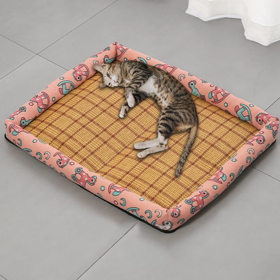 Cooling Wicker Pet Bed Mat 43x32 cm • Rattan Woven Cat Dog Ice Pad • Summer Cooling Endothermic Pet Pad • Washable Non-Slip Moisture-Proof Mat