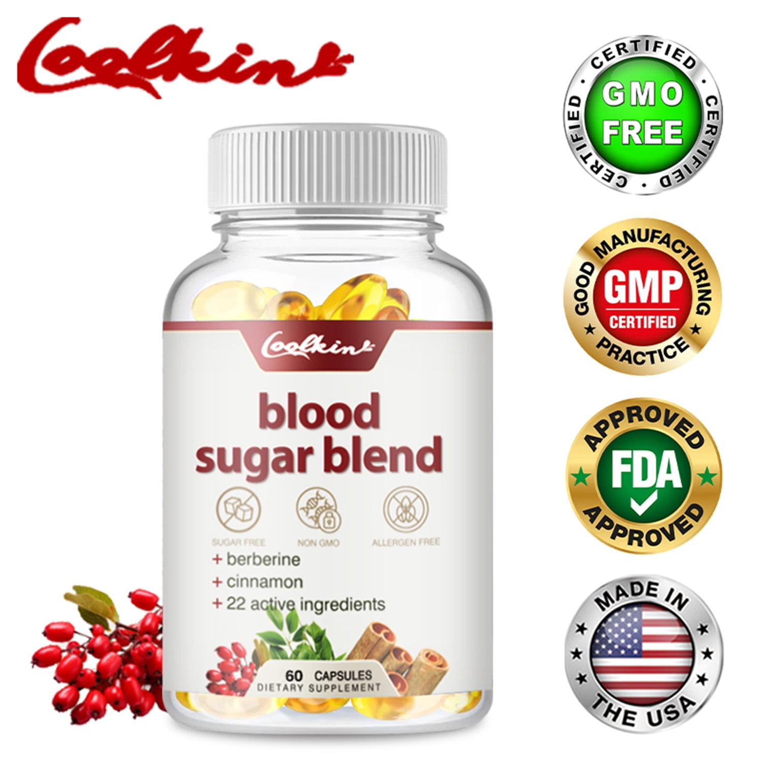 Coolkin Blood Sugar Blend with Berberine,Cinnamon,CoQ10,Turmeric
