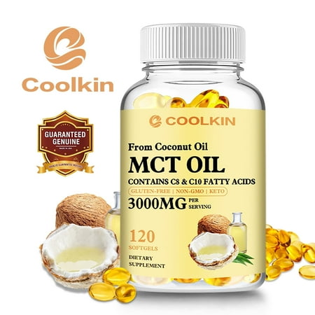 Coolkin MCT OIL Capsules 3000mg - Weight Loss, Digestive Support, Brain, Skin Health 120 Capsules