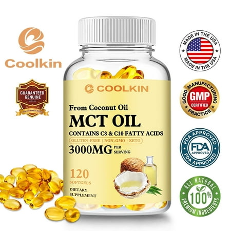 Coolkin MCT OIL Capsules 3000mg -Weight Loss,Digestive Support,Brain,Skin Health 120pcs (1/3/5 Pack)