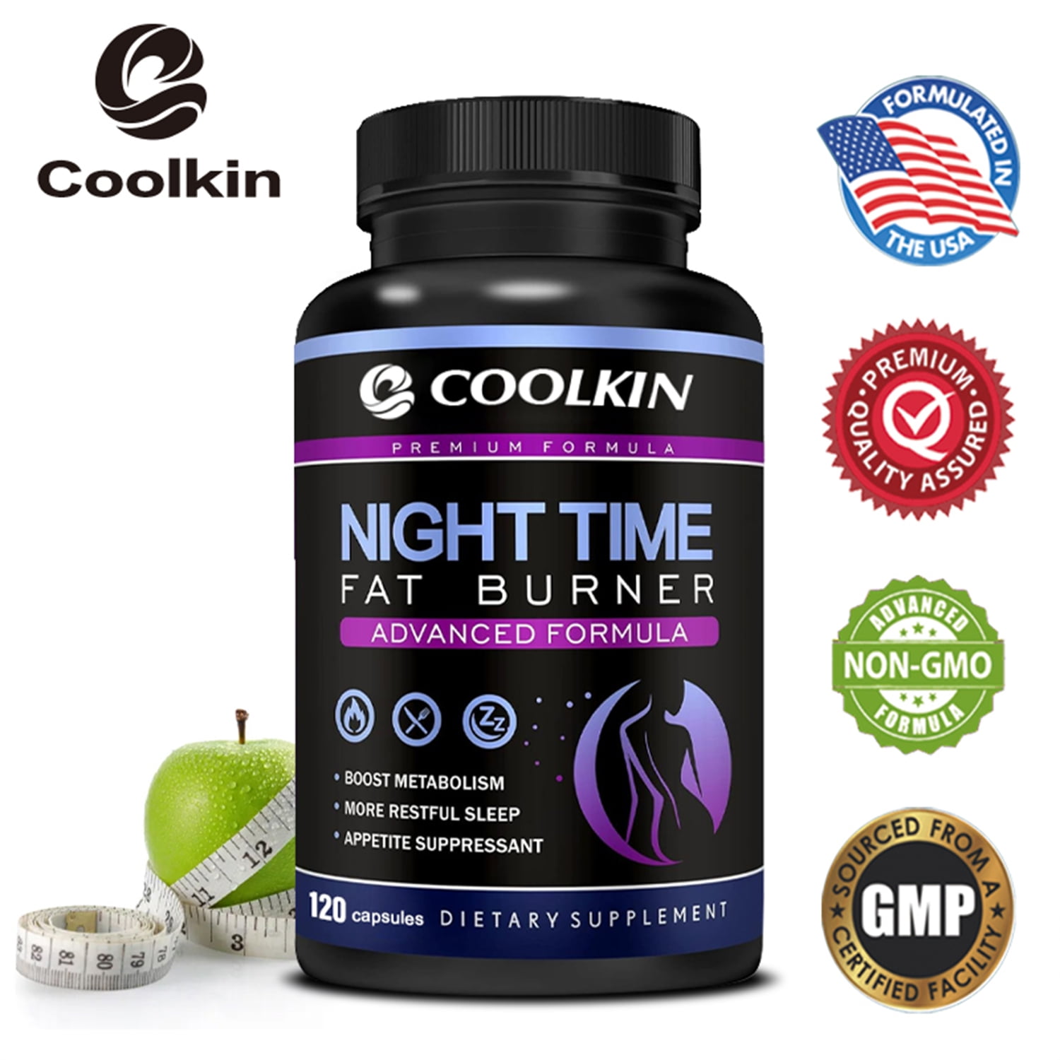 Coolkin Night Time Fat Burner Weight Loss, Carb Blockers with White