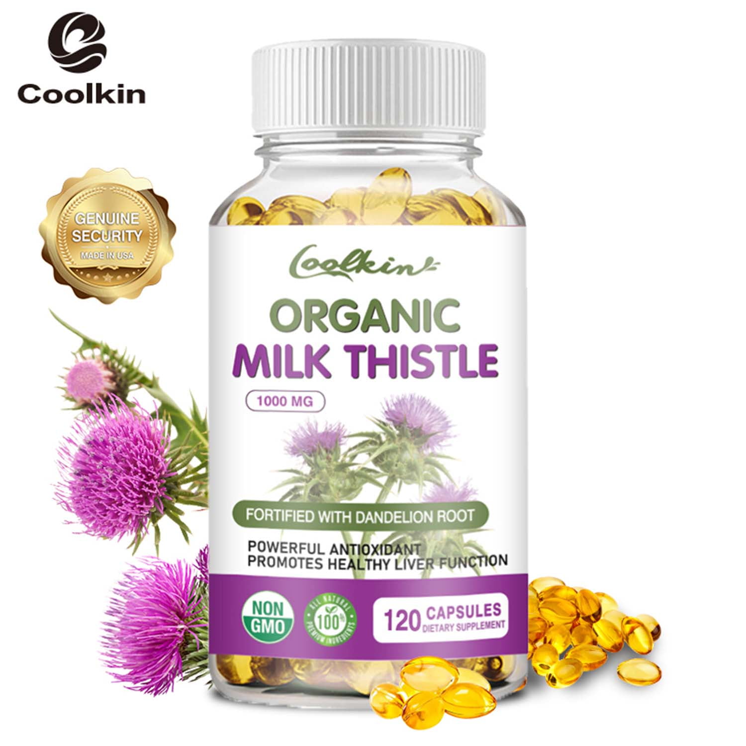 Coolkin Organic Milk Thistle Capsules 1000mg Liver Cleansing,Detox &Repairing Formula(30/60