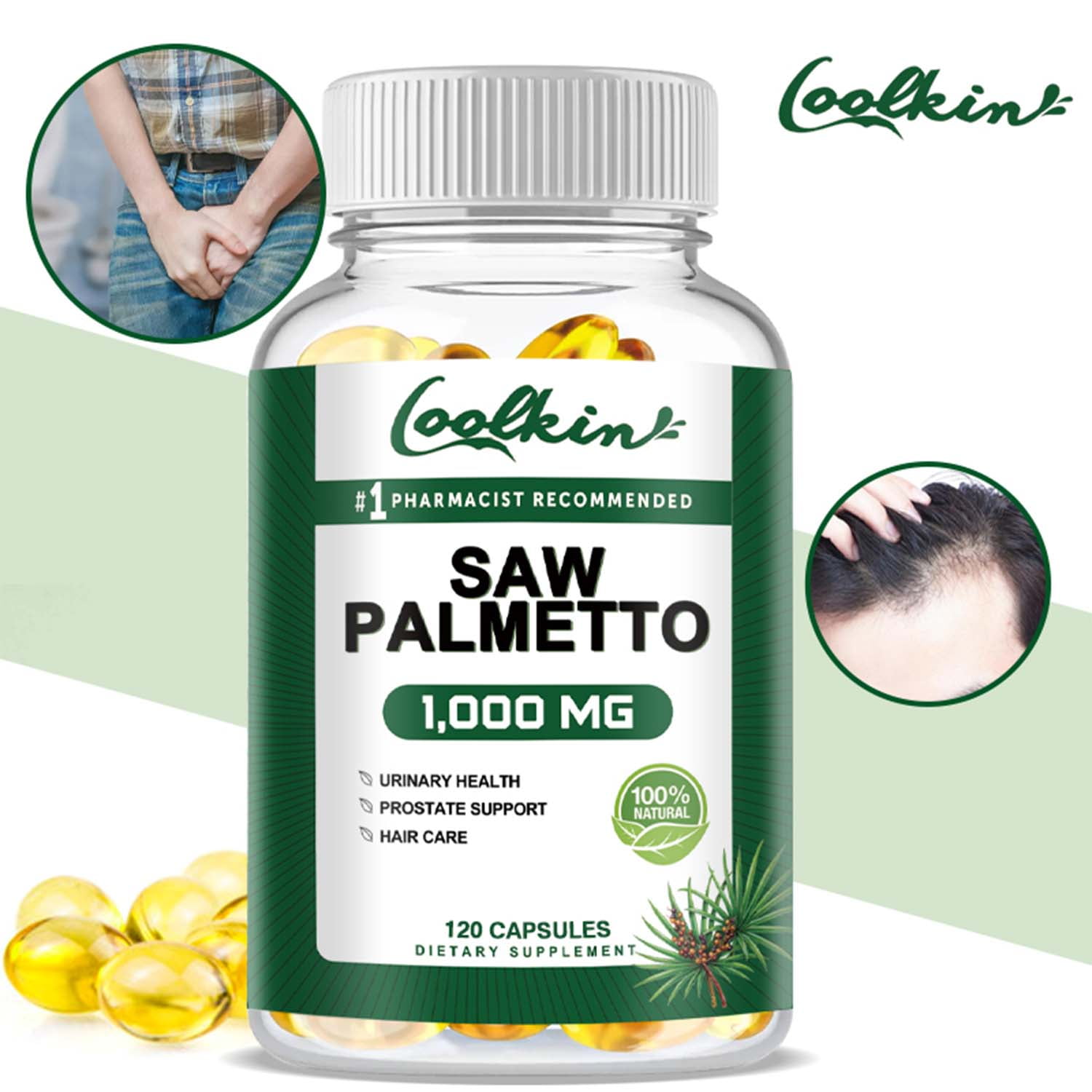 Coolkin Saw Palmetto 1000mg Men's Prostate Health Support,Urinary