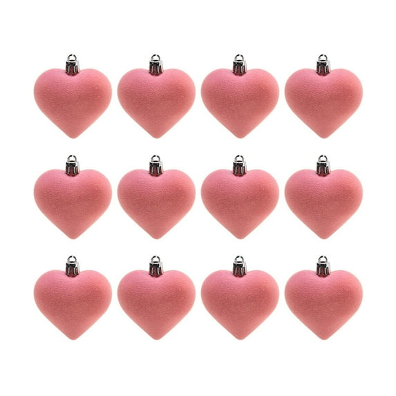 Coollooc 1.77 Inch 12Pcs Mini Heart Shaped Ornaments for Valentine's Day Decorations, Romantic Heart Hanging Decor for Party Tree Home, Plastic Heart Pendant with Glitter Matte Finish(Pink,12Pcs)