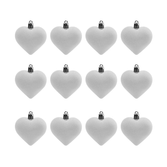 Coollooc 1.77 Inch 12Pcs Mini Heart Shaped Ornaments for Valentine's Day Decorations, Romantic Heart Hanging Decor for Party Tree Home, Plastic Heart Pendant with Glitter Matte Finish(White,12Pcs)