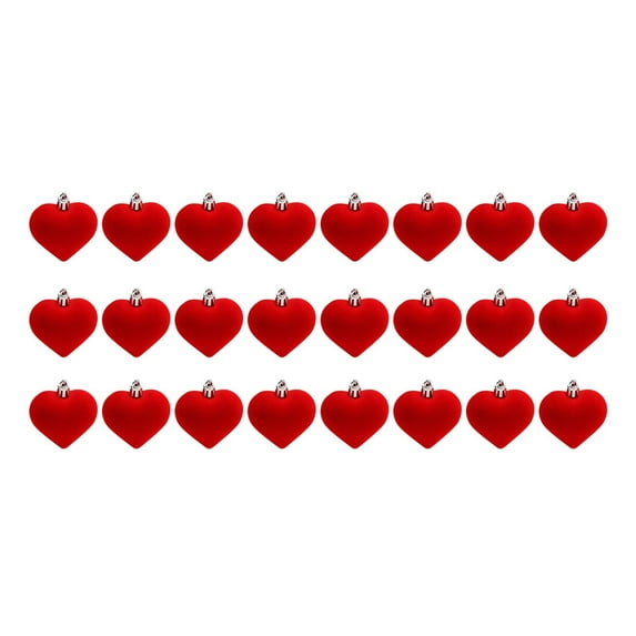 Coollooc 1.77 Inch 24Pcs Mini Heart Shaped Ornaments for Valentine's Day Decorations, Romantic Heart Hanging Decor for Party Tree Home, Plastic Heart Pendant with Glitter Matte Finish(Red,24Pcs)