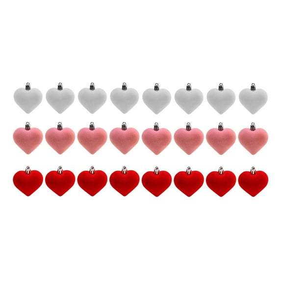 Coollooc 1.77 Inch 24Pcs Mini Heart Shaped Ornaments for Valentine's Day Decorations, Romantic Heart Hanging Decor for Party Tree Home, Plastic Heart Pendant with Glitter Matte Finish(Multi,24Pcs