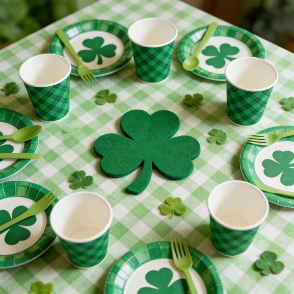 Coollooc 10Pcs St. Patrick's Paper Cups, St. Patrick's Oval Paper Plates and Napkins, Shamrock Large Disposable Dinner Plates for St. Patrick's Theme Party Supplies(Cups)