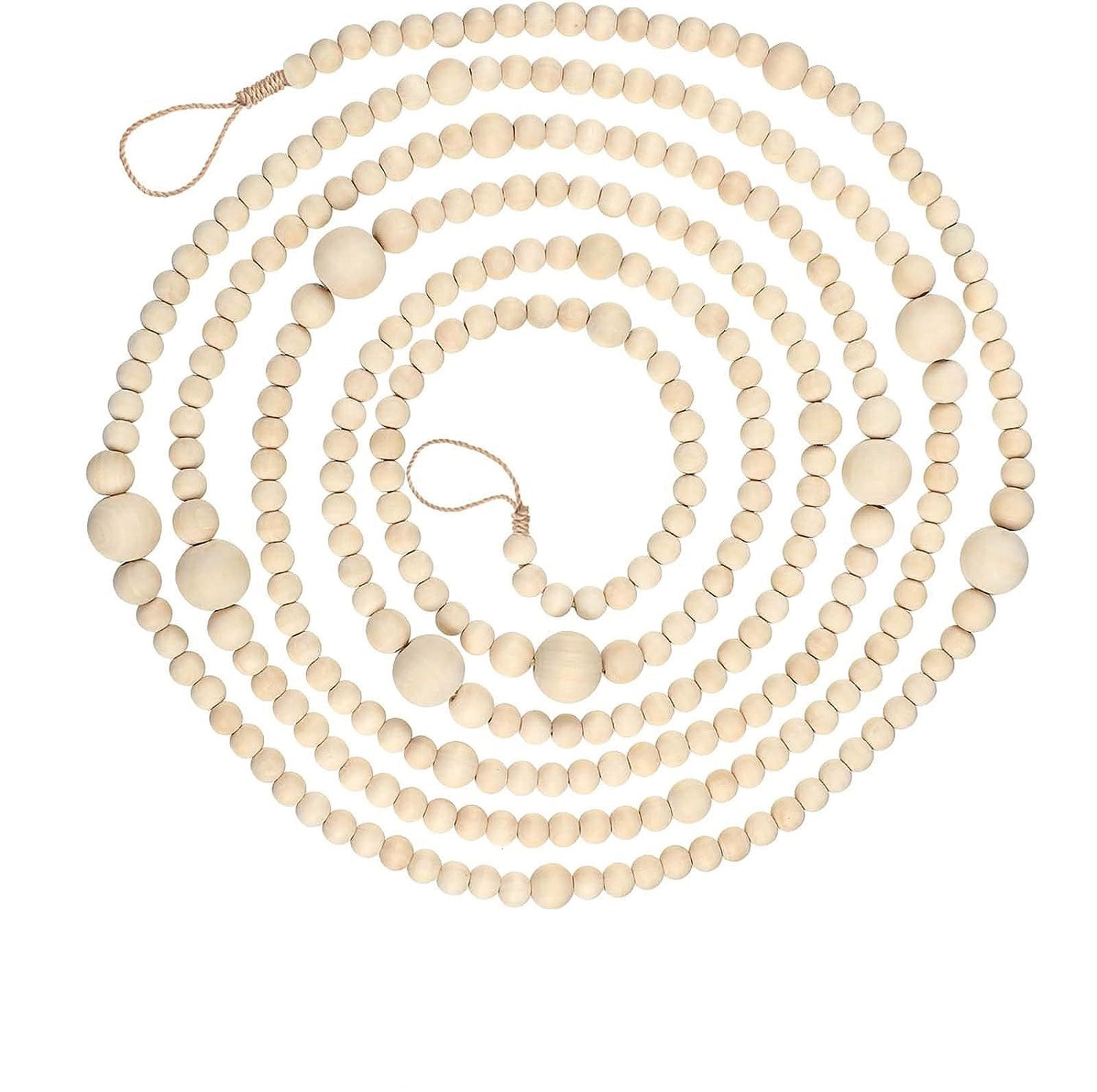 Coollooc 11.8 Feet Christmas Wooden Bead Garland Xmas Tree Beads Garland Rustic Wood Beaded Garland Farmhouse Bead Decor for Christmas Holiday Rustic Home Decoration(Wood Color)