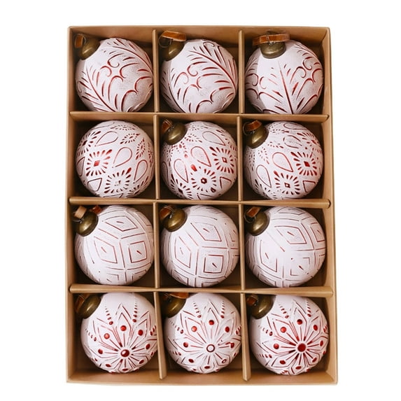 Coollooc 12Pcs 3 inch Vintage Rustic Christmas Ball Ornaments - Large Shatterproof Neutral Christmas Ornaments Set Farmhouse Christmas Decor for Xmas Tree Home Party Holiday(C)
