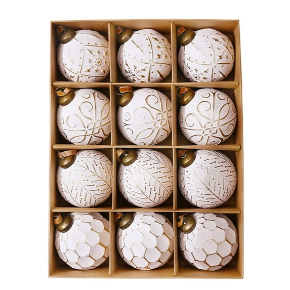 Coollooc 12Pcs 3 inch Vintage Rustic Christmas Ball Ornaments - Large Shatterproof Neutral Christmas Ornaments Set Farmhouse Christmas Decor for Xmas Tree Home Party Holiday(B)