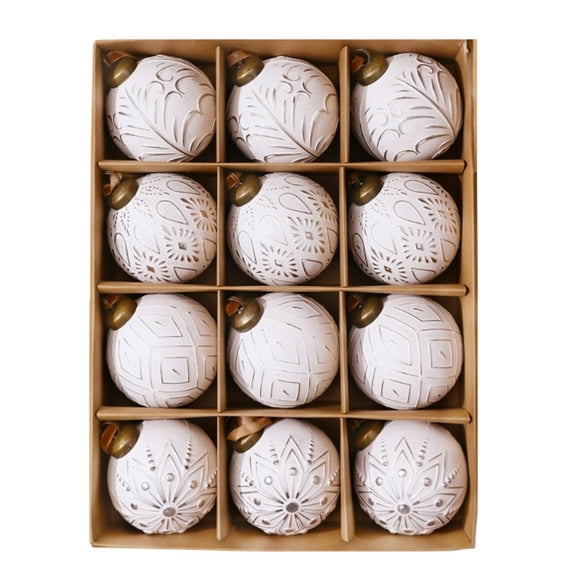 Coollooc 12Pcs 3 inch Vintage Rustic Christmas Ball Ornaments - Large Shatterproof Neutral Christmas Ornaments Set Farmhouse Christmas Decor for Xmas Tree Home Party Holiday(G)