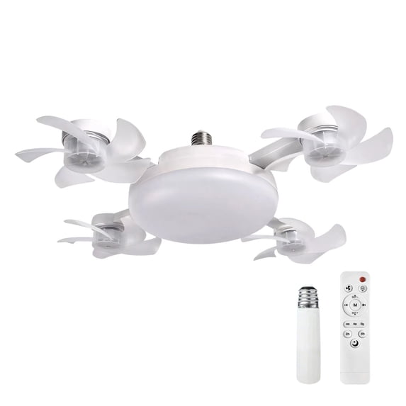 Coollooc 2 in 1 Hanging Fan with LED Lantern, with Extension Rod, Amazing Dual Fans and Light, Drone Fan Light, Screw in Ceiling Fans with Remote Control Light Bulb, 3 Adjustable Speeds, E27 Screw(C)