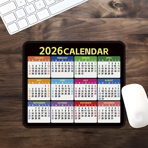 Coollooc 2026 Calendar Mouse Pad, 12x10 Inch Computer Mousepad with Stitched Edges for Wireless Mouse, Waterproof Mouse Mat with Non-Slip Rubber Base, Ergonomic Mouse Pads for Gaming(A Style)