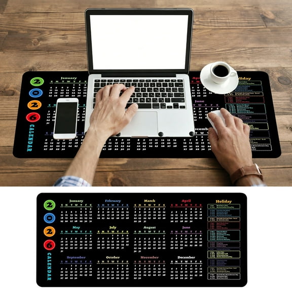 Coollooc 2026 Calendar Mouse Pad, 24x12 Inch Calendar Desk Mat, Large Mouse Pad for Laptop Computer, Mousepad with Non-Slip Rubber Base and Stitched Edge for Game, Office, Home(C Style)
