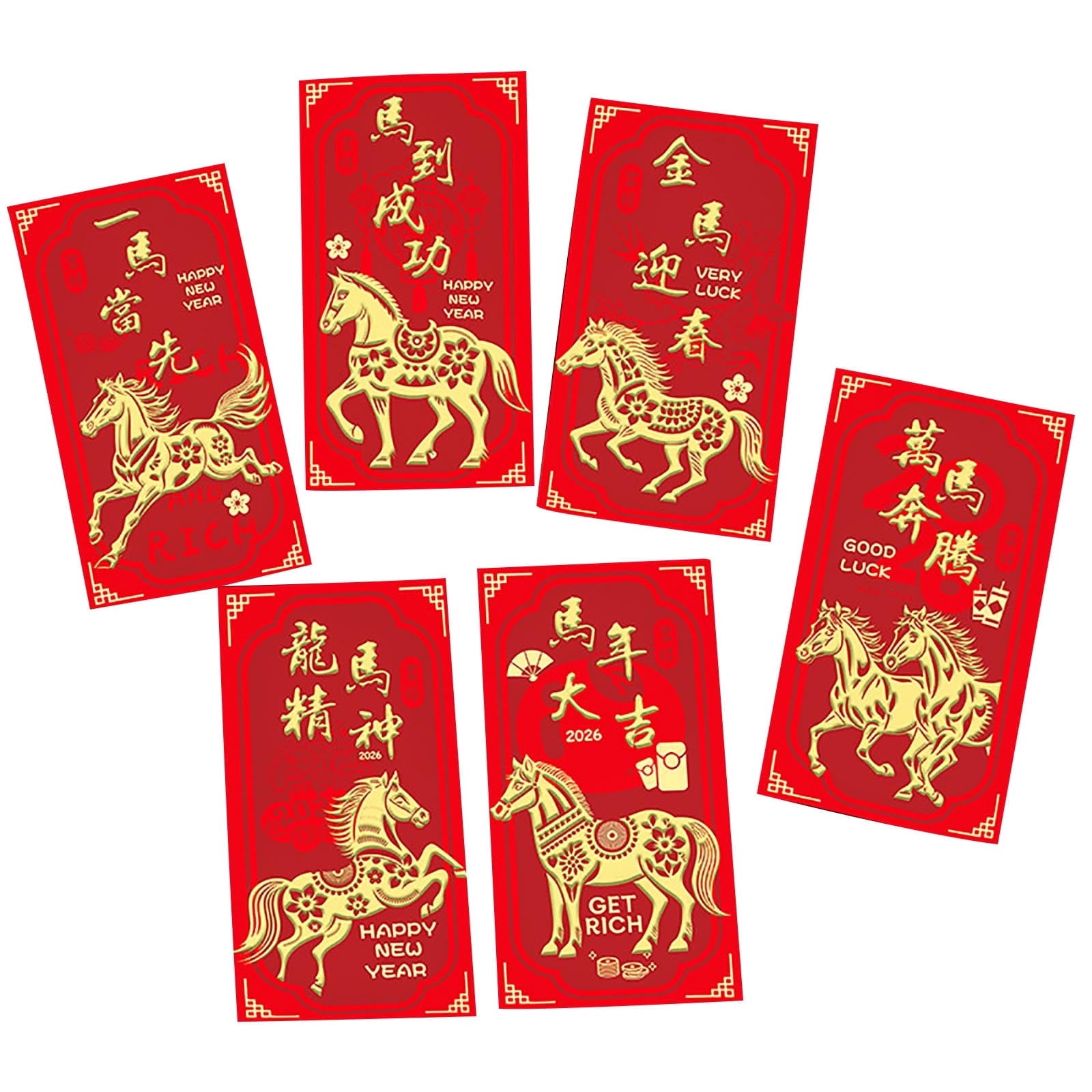 Coollooc 2026 Year of the Horse Red Envelopes, 6Pcs Chinese New Year ...