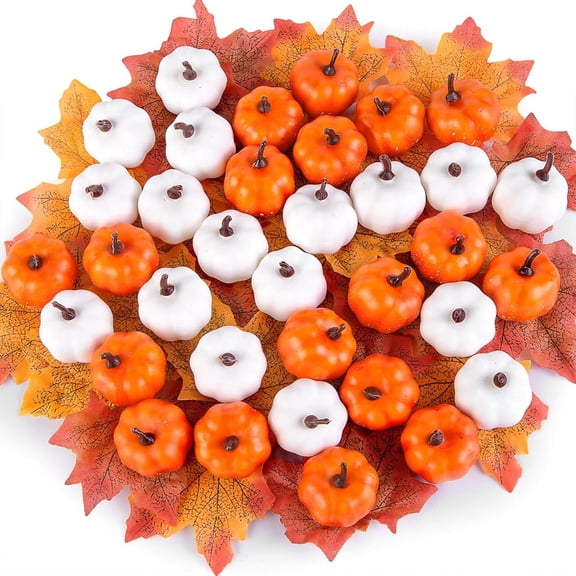 Coollooc 24 Pcs Mini Artificial Orange Pumpkins, Plastic Foam Small Craft Pumpkins for Halloween, Fall, Thanksgiving Decor, DIY Decoration for Home, Table, Wreath, Wedding Party(C)