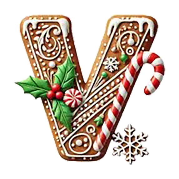 Coollooc 26 Alphabet Ornaments for Christmas Tree, Candy Cane Initial Letter Pendant with Berries Pattern, Mini Monogram Hanging Decorations for Party Gifts DIY Decor(V,A)