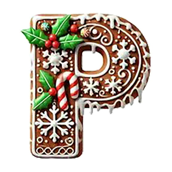 Coollooc 26 Alphabet Ornaments for Christmas Tree, Candy Cane Initial Letter Pendant with Berries Pattern, Mini Monogram Hanging Decorations for Party Gifts DIY Decor(P,A)