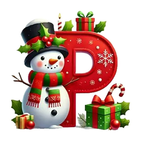 Coollooc 26 Alphabet Ornaments for Christmas Tree, Candy Cane Initial Letter Pendant with Berries Pattern, Mini Monogram Hanging Decorations for Party Gifts DIY Decor(P,B)