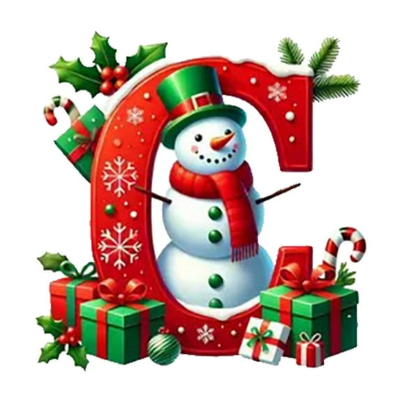 Coollooc 26 Alphabet Ornaments for Christmas Tree, Candy Cane Initial Letter Pendant with Berries Pattern, Mini Monogram Hanging Decorations for Party Gifts DIY Decor(C,B)