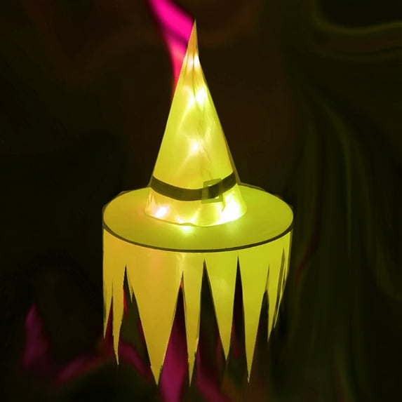 TUTUnaumb 2PCS Hanging Witch Hats with Lights Halloween Decorations, Outdoor Indoor Floating Witch Hat Waterproof Light Up Witches Hat for Porch Yard Patio Garden Tree Home Party Supplies(Yellow)
