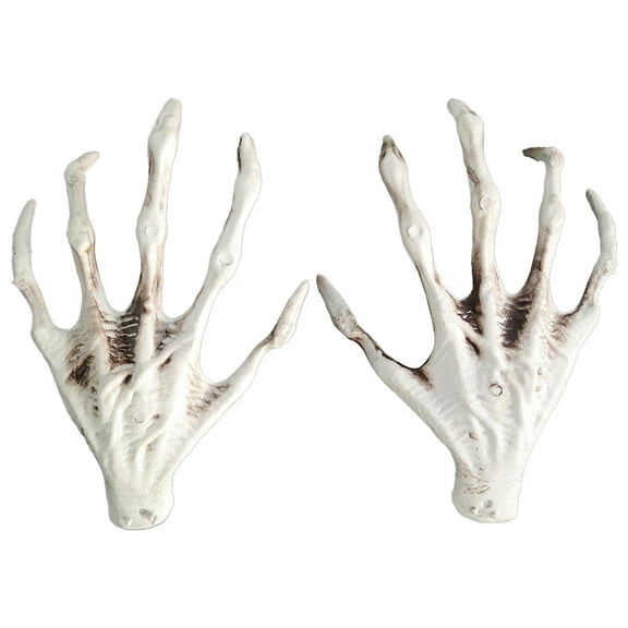 Coollooc 2pcs Halloween Skeleton Hands, 6.7x9 Inch Plastic Hand Skeleton Model Halloween Skull Hand Bone Decoration Terror Scary Props for April Fools' Day Halloween Easter Themed Party
