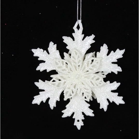 Coollooc 3Pcs White Glitter Snowflake Decorations Christmas Ornaments, Hanging Plastic Snow Flakes Ornaments with Silver Rope for Christmas Tree Decorations, Winter Wonderland Party Supplies