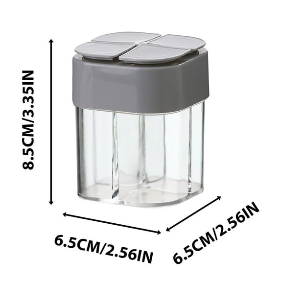 Coollooc 4 in 1 Spice Kitchen Container, Portable Travel Camping Seasoning Condiment Dispenser Plastic Salt Pepper Shaker Picnic Cooking Seasoning Box or Travel(Gray)