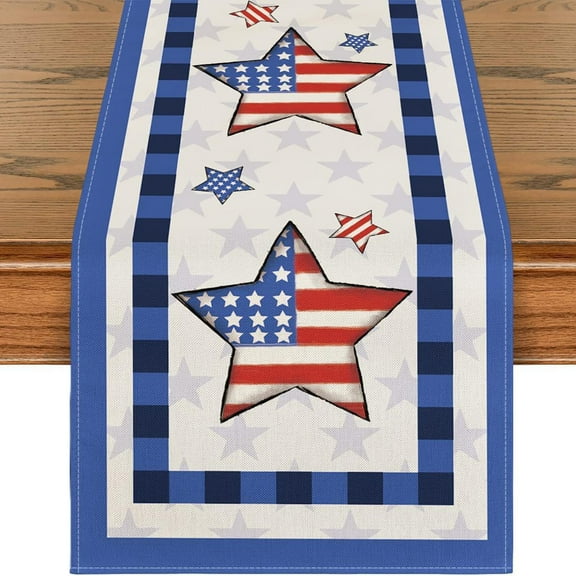 Coollooc 4th of July Decorations - Memorial Day Decorations - Patriotic Decorations American Flag Linen Tablecloth | Fourth of July Accessories for Home Outdoor Outside Party Favors,13"x72"