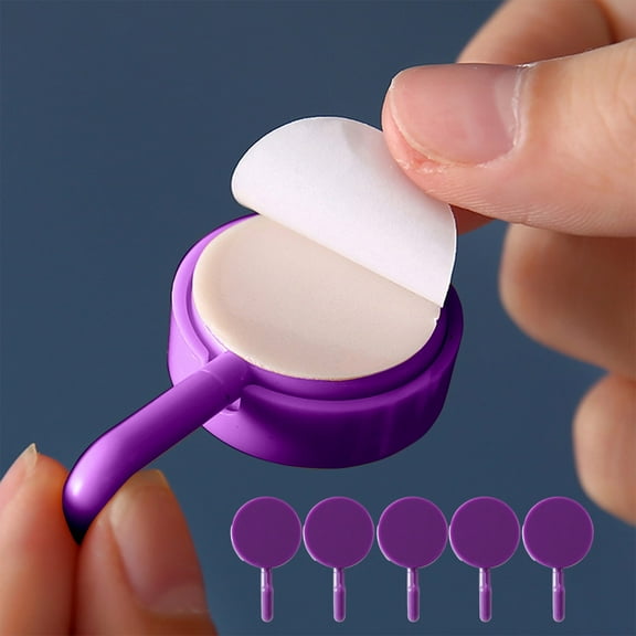Coollooc 5-Pack Self Adhesive Hooks, Drill-Free Adhesive Wall Hooks for Hanging, Towel Hooks for Bathroom and Kitchen, Hooks for Shower, Mirror, Wall, Bathroom, Glass, Easy Installation(Purple)