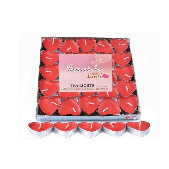 Coollooc 50 Pack Tea Light Candles,Heart Shaped Unscented Tealight Candles,Romantic Love Smokeless Tea Lights Candles,Dripless & Long Lasting Tea Candles for Mood,Romantic Decor,Pool,Dinners