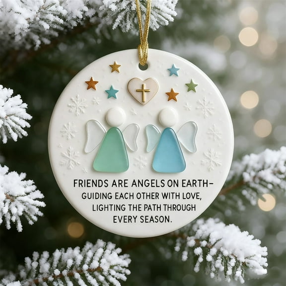 Coollooc Angel Sea Glass Friendship Ornament,True Friendship Sea Glass Ornament,Handcrafted Ocean-Inspired Pendant Decor for Best Friends(A)
