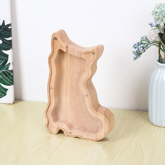 Coollooc Animal Wooden Piggy Bank, Unbreakable Bills and Coins Cash Box, Creative Saving Money Jar Personalized Present for Birthday & Decor(Cat)