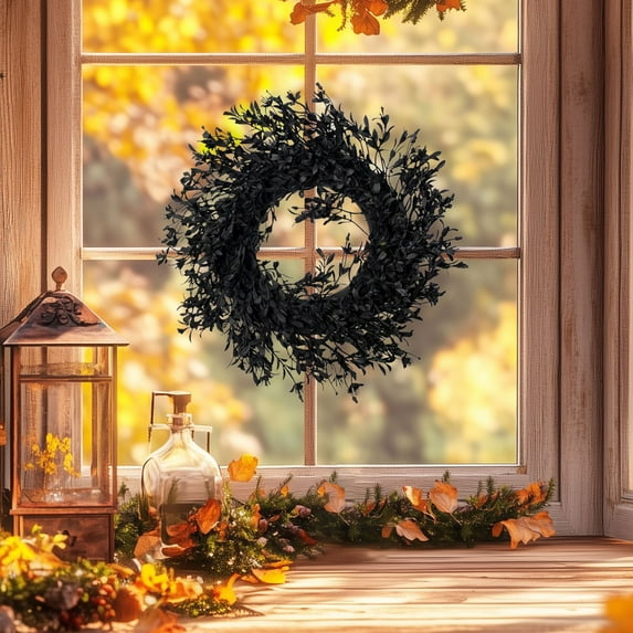 Coollooc Artificial Fall Wreath Autumn Wreaths for Front Door Orange Forsythia Wreath with Berries Fall Foliage for Indoor Outdoor Thanksgiving Day Harvest Festival Home Party Holiday(Black)