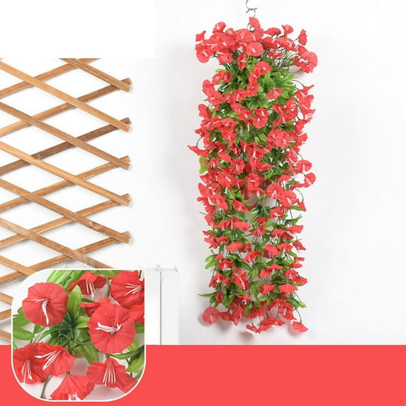 Coollooc Artificial Hanging Flowers for Outdoors, UV Resistant Faux Petunias, Violet and Daisy, Realistic Long Vines Morning Glory Eucalyptus for Outside Indoor Planter Porch Patio Home Decor(A,D)