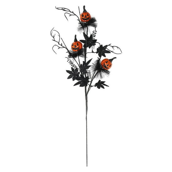 Coollooc Artificial Pumpkin Maple Leaf Floral Stems, Halloween Decorations, 19Inch Halloween Branches Decoration, for Home Indoor Party Vase Arrangement Decor